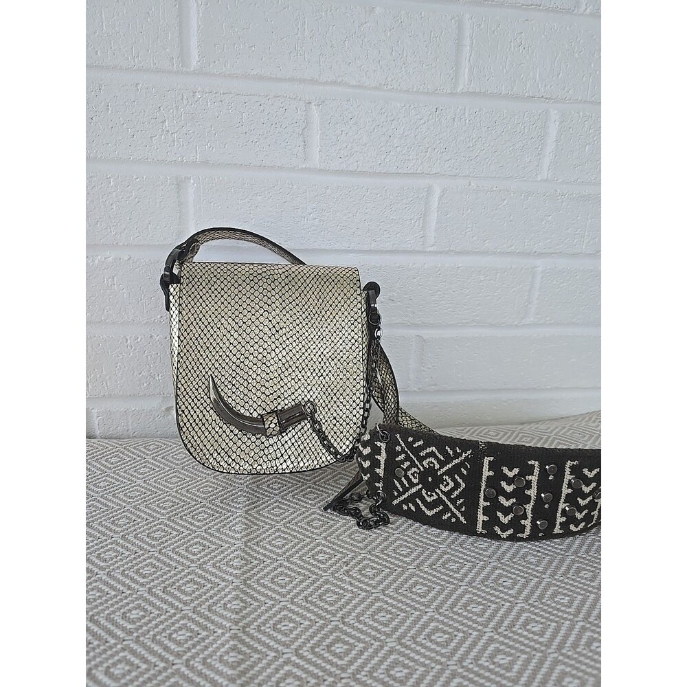 Joey Wolffer Women’s Snake Skin Print Leather Crossbody Bag  Claw Latch Mini